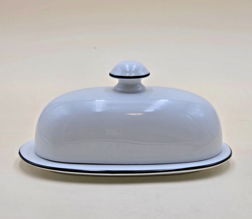 Dansk Christianshavn Blue Covered Butter Dish White Oval Portugal Microwave Safe